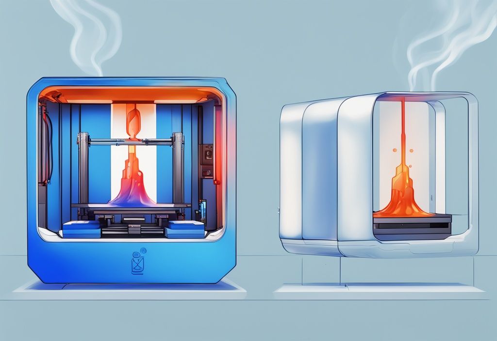 Futuristische digitale Illustration eines 3D-Drucker-Hotends mit Temperaturgradient zur Darstellung des Heat Creep-Phänomens in elektrischen Blautönen.