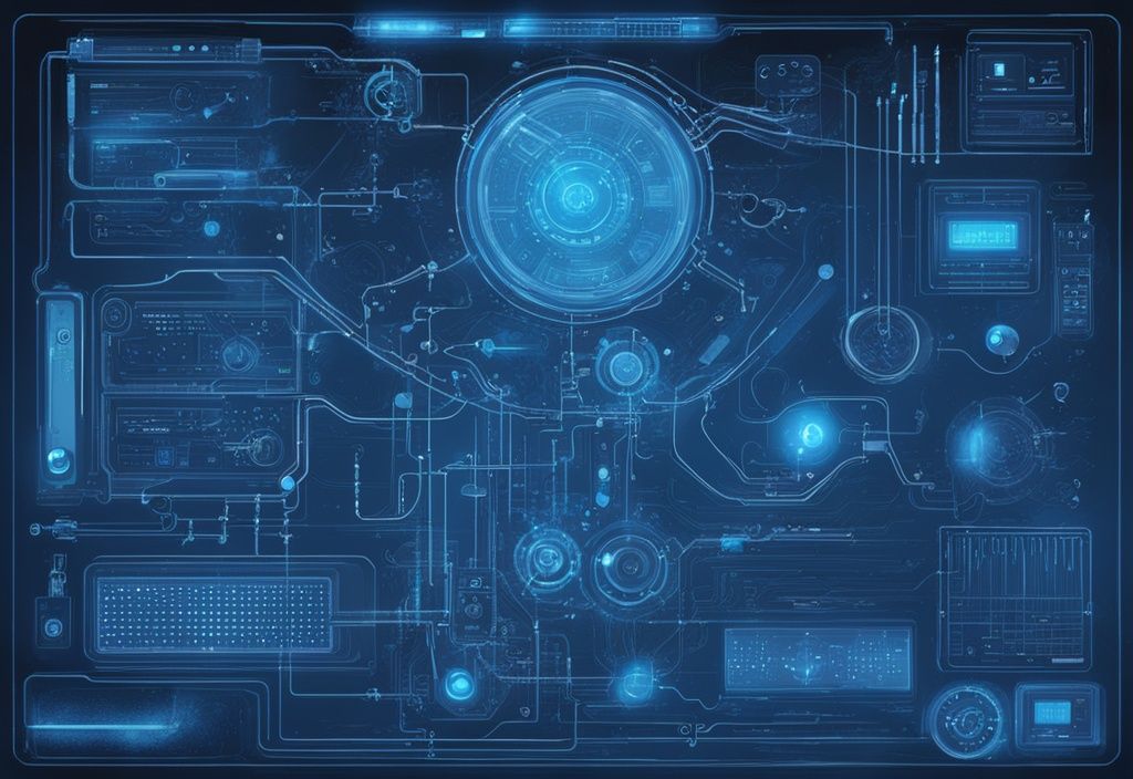 Futuristische digitale Illustration mit elektrischem Blau, zeigt detailliertes Regelkreisschema zur PID-Tuning mit Sollwert, Prozessvariable und Fehlerberechnungen.